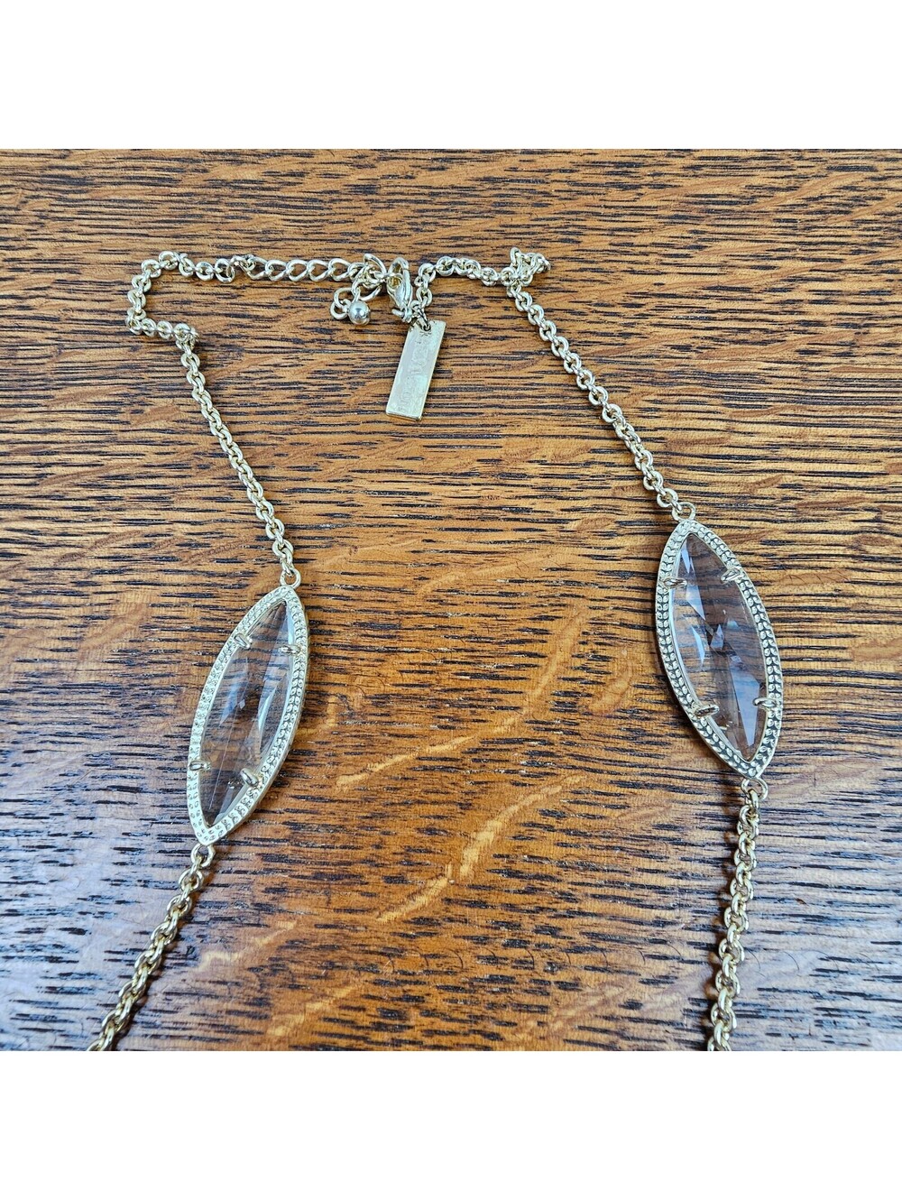 Kendra Scott Elisa Long Clear Crystal Gold Tone Pendant Necklace 38" - Picture 11 of 13